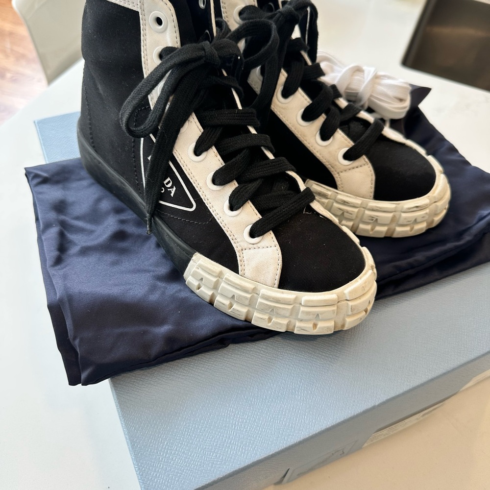 Prada Black and White High-Top Sneakers